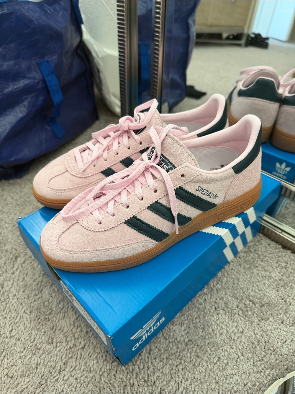 adidas Women’s Pink Suede Sneakers with Dark navy Stripes